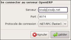 Paramètres de connexion au serveur OpenERP